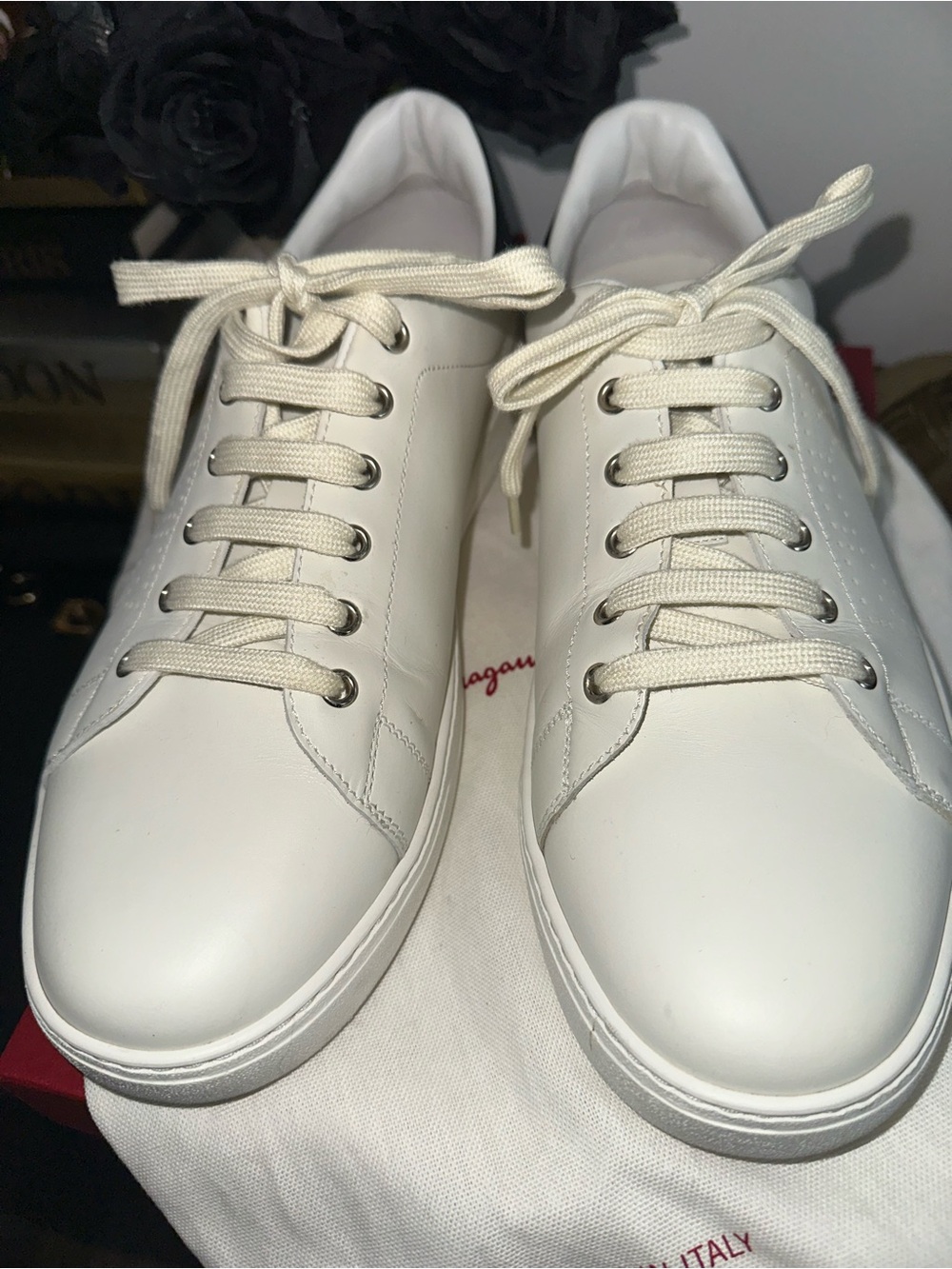 Salvatore Ferragamo Pierre Men's White Leather Low-Top Sneakers